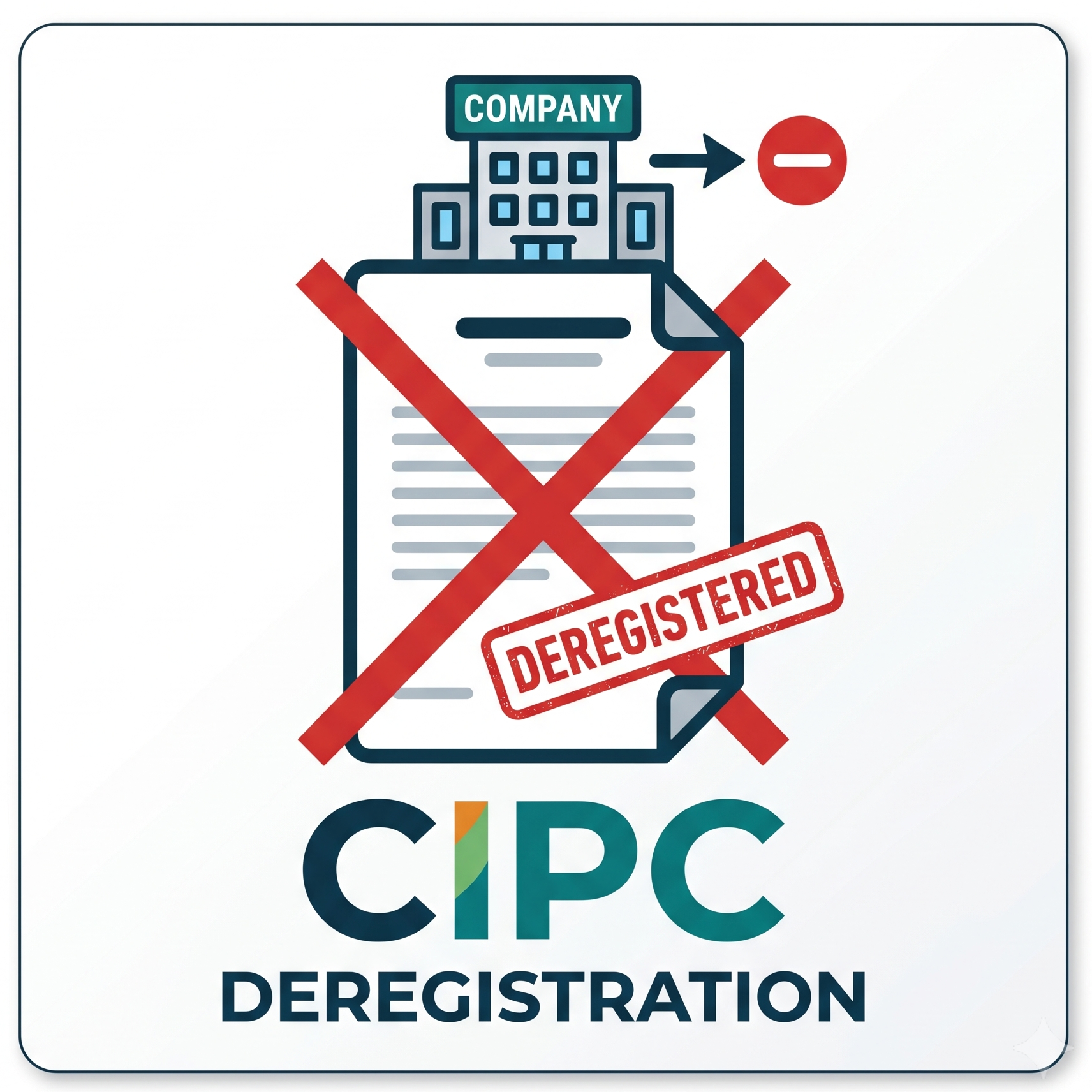 CIPC deregistration icon with a building and document symbolizing company deregistration.
