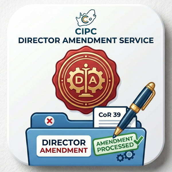 CIPC Director Amendment Service icon with a folder and pen on a light gray background