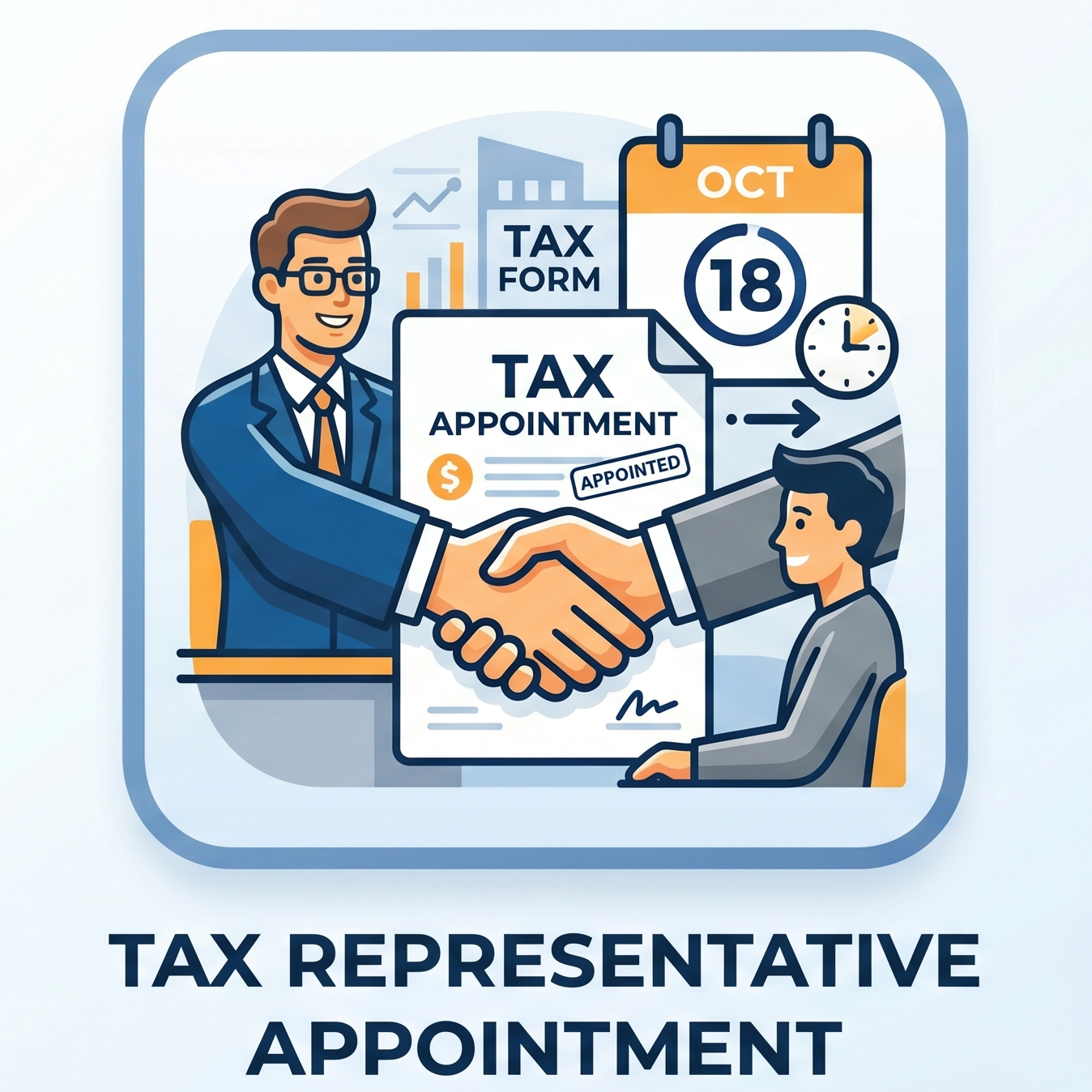 Illustration of a tax representative appointment with a blurred office background