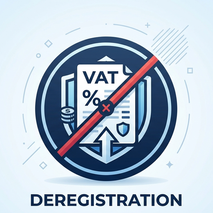 VAT deregistration symbol with a blue background
