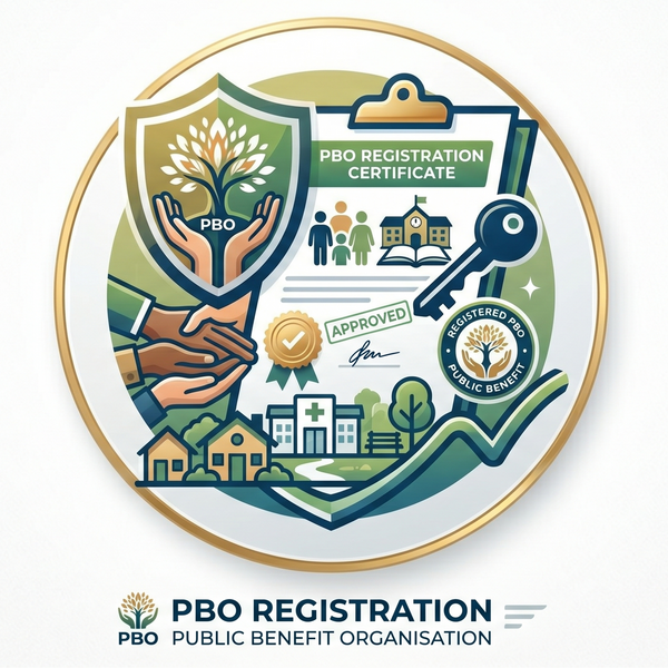 PBO Registration certificate emblem with green, blue, and brown colors on a white background