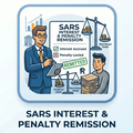 Illustration of a business scenario related to SARS interest and penalty remission with two people and a tablet.