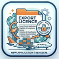 Export licence application icon with text on a light blue background